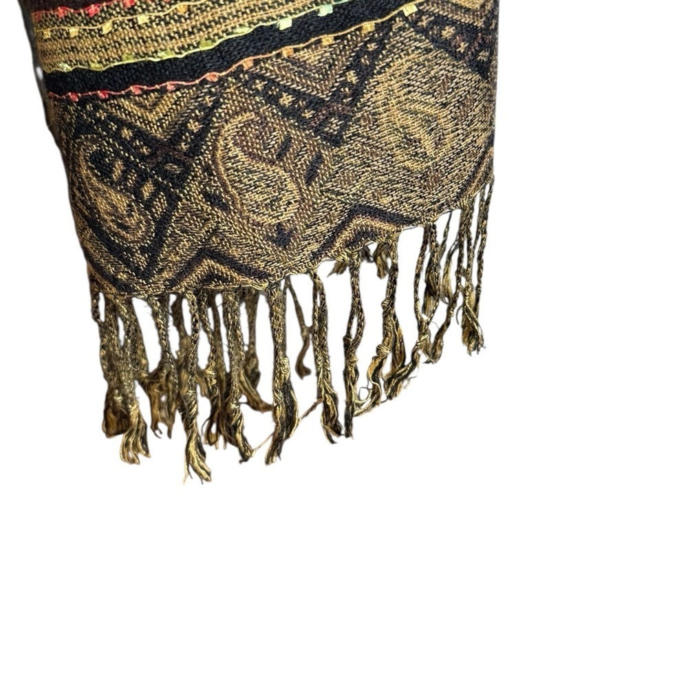 Vintage Echo-Style Paisley Metallic Fringe Scarf Shawl – Boho Chic - Picture 4 of 6